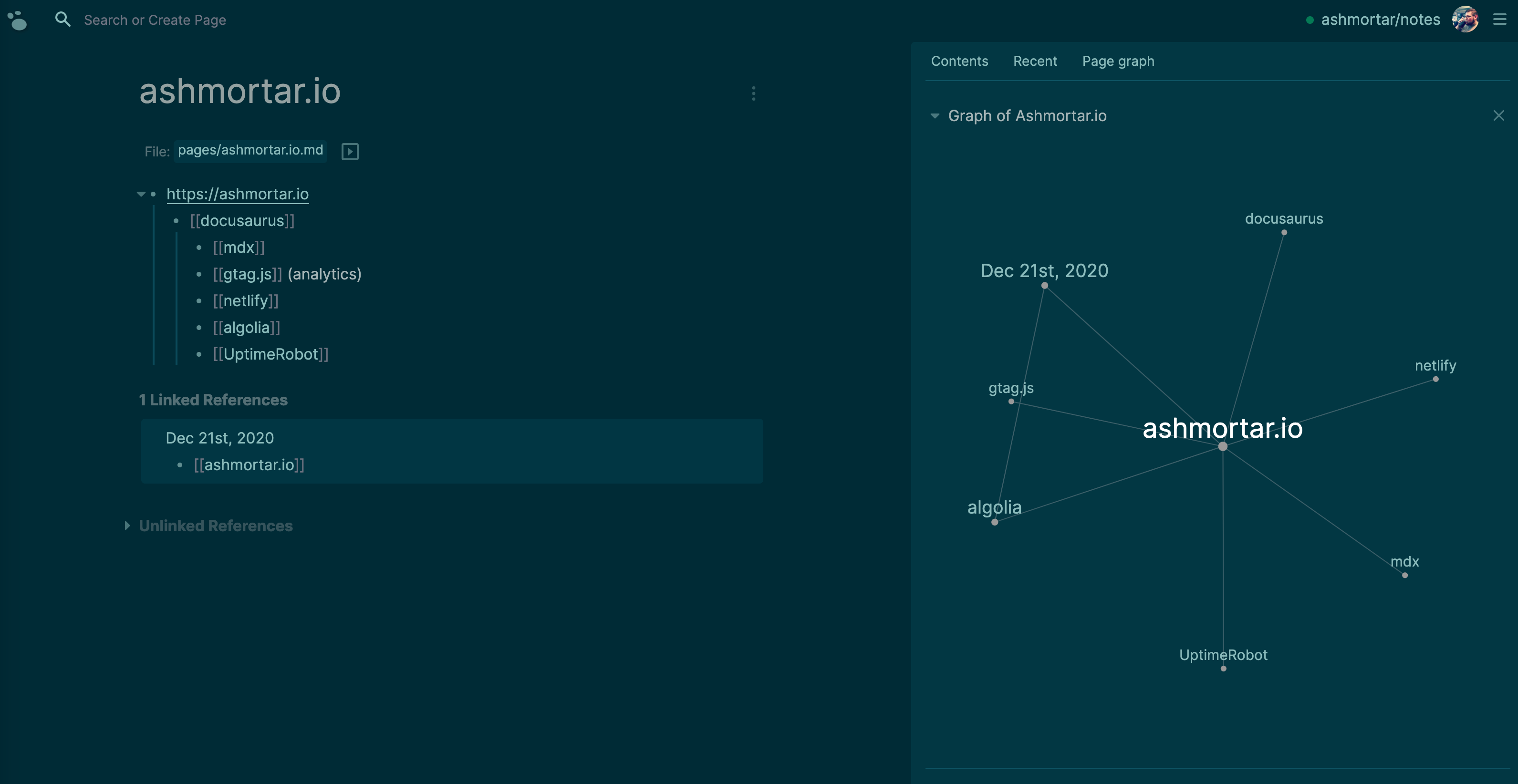 logseq page with custom title and page graph